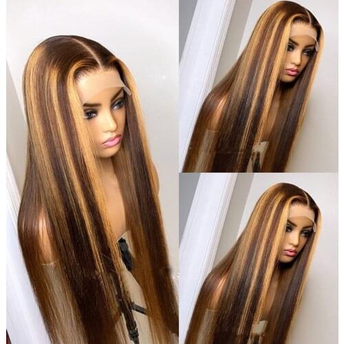 #1B 27 Highlight Human Hair Wig Pre-Plucked Straight Brazilian Lace Front Wig Remy Hair Lace Frontal Wigs Ombre Blonde Wig