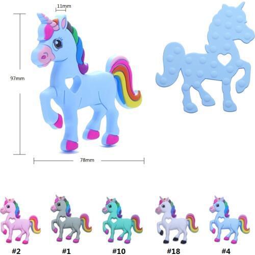 Joepada 2pcs Baby Silicone Teethers BPA Free Teething Toy Animal Unicorn Teether Pendant DIY Baby Ring Teether Silicone Beads