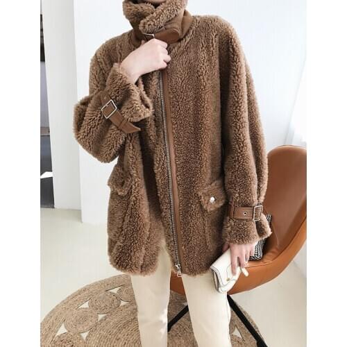 2020 Sheep Shearing Clothes 100% Wool Jacket Korean Parka Real Fur Women Autumn Winter Coat Q5889 YY2248