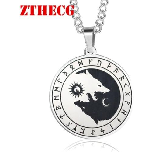 2021 New Viking Stainless Steel Necklace Men Vintage Wolf Sun Moon Rune Chain Pendant Necklace for Women Free Shipping Jewelry