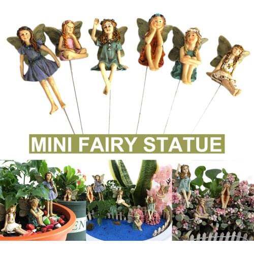 6pcs/Set Lovely Mini Fairy Statue Resin Elves Fly Wing Fairy Maiden Miniature Dollhouse Home Decor Crafts Fairy Garden Ornament