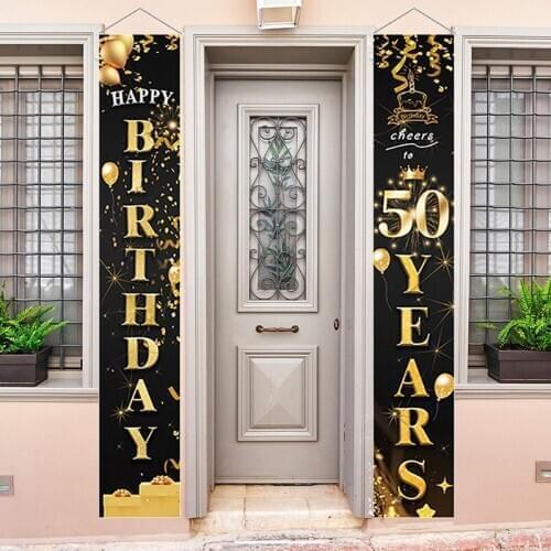 Black Gold Birthday Banner Happy 30th 40th 50th 60th 70th 80 Birthday Party Decor Adult Year Birthday Party Supplies Anniversary