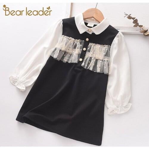 Bear Leader Girls Patchwork Dress 2021 New Autumn Princess Party Costumes Kids Fashion Lace Outfits Children Sweet Suits 3 7Y