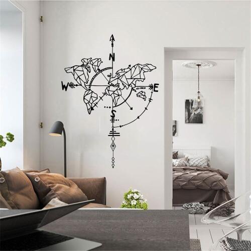 Large Abstract World Map Compass Wall Sticker Bedroom Living Room Decoration Removable Mural Vinyl Decor WL558
