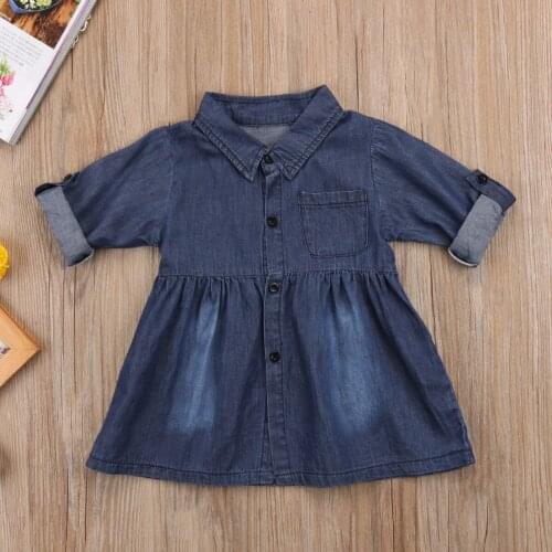 Boutique Toddler Baby Kids Girls Princess Jeans Casual Dress Shirt Turn-down Collar A-line Sundress Clothes Casual Outfits