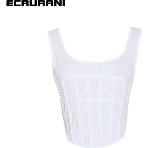 ECRURANI White Sexy Vest For Women Square Collar Sleeveless Slimming Minimalist Solid Vests Females Clothing Summer 2021 Stylish