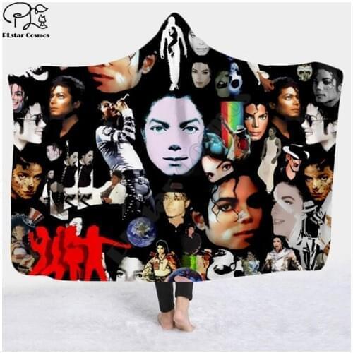 Michael Jackson pattern Hooded Blanket Adult colorful child Sherpa Fleece Wearable Blanket Microfiber Bedding style-4