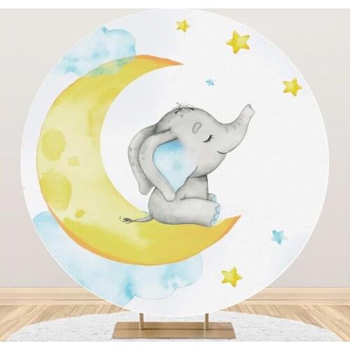 Laeacco Gold Moon Star Elephant Baptism Party Customzied Poster Child Circle Round Photographic Backdrop Photo Backgrounds