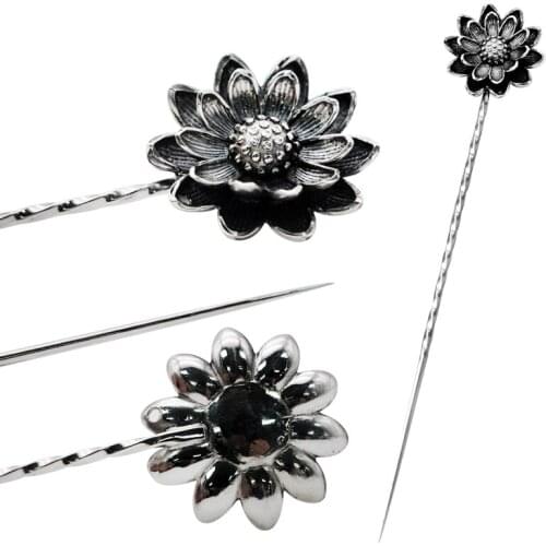 Sterling Silver Flower Cigar Needle Loose Punch Cutter Burr Dredge Hole Creative Puncher Portable Smoking Tools Accessories