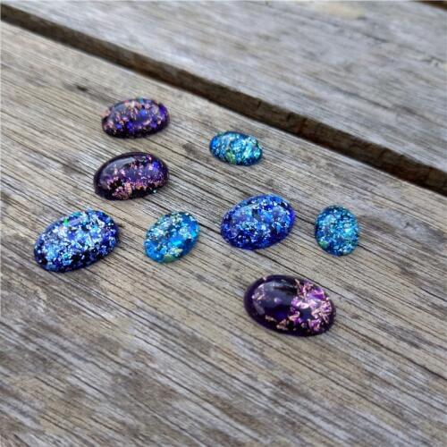 20pcs/lot Resin Colorful Foil Cabochon 10x14 13x18mm Oval Plastic Embellishment cabs Bead for DIY Jewelry Making Accessories