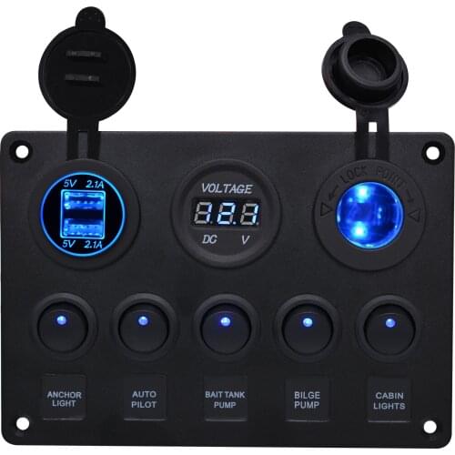Yacht car combination switch round 5-position switch dual usb car charging pressure gauge combination control panel switch