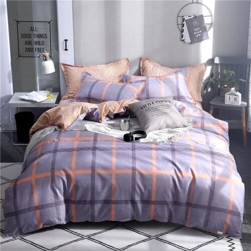 Purple Ground Grid Bedding Set Duvet Cover Set Pillowcase Home Textiles 2/3pcs Bed Linen King Queen Size Dropship