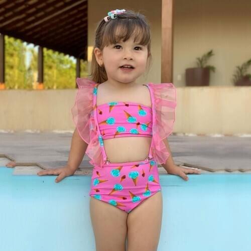 TELOTUNY Swimwear Toddler Kids Baby Girls Vest Lace Ice Cream Print Detachable Swimsuit Beachwear High waist Bathing Suit 2021