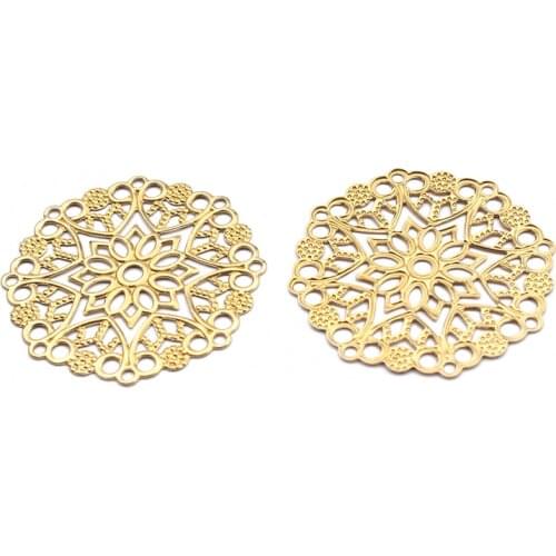 10pcs Brass Charms 35mm Round Flower Connector Charms For Handmade Earrings Bracelet Jewelry Findings Making Supplies