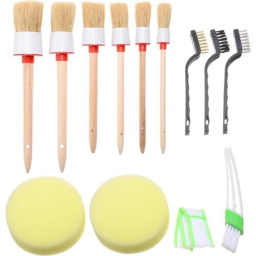 Mayitr 12pcs 6 Sizes Car Detailing Brush Kit Boar Hair Vehicle Auto Wheel Clean Brush Set for Auto Moto Cleaning Tool
