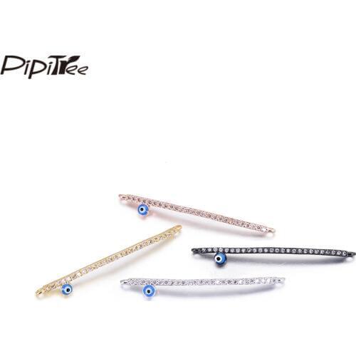 Pipitree Micro-mosaic CZ Zircon Long Stick Charms with Enamel Evil Eye DIY Bracelet Charms Connectors for Jewelry Making