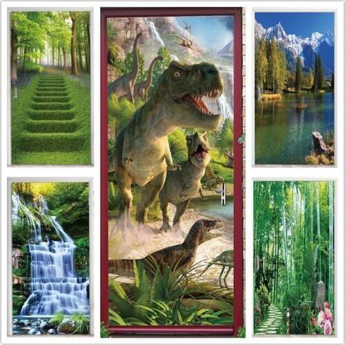 Summer Green Plants Door Sticker Imitation 3D Large Size Poster Home Renovation Decor PVC Decal Nursery Kids Room Cafe Wallpaper