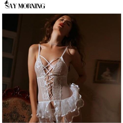 SAY MORNING Women Sexy Lingerie Babydolls Lace Nightgown Sleepwear Dress Erotic Underwear