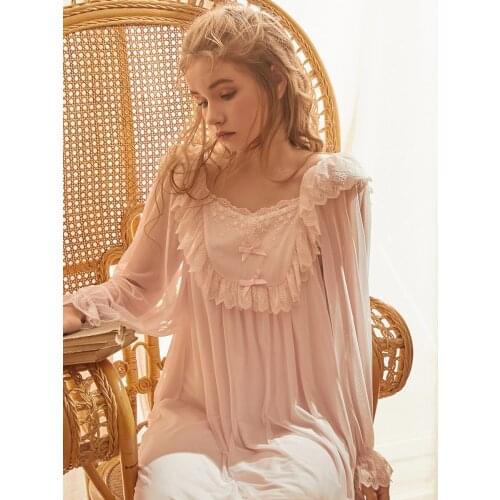 Nightgowns Vintage Sleep Wear Women Lace Night Dress Elegant Women Sleepwear