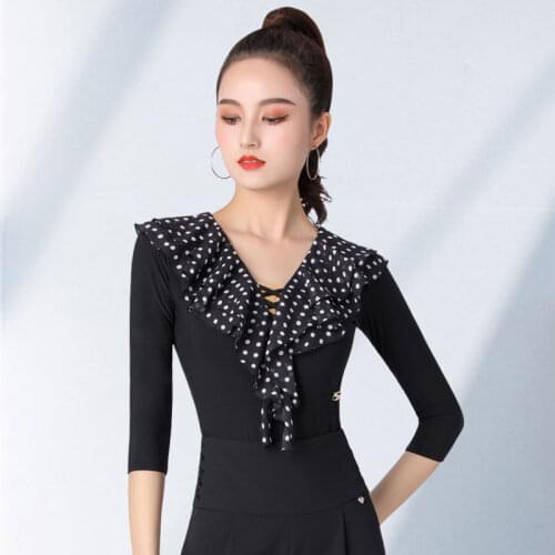 2021 New Wave Point National Standard Dance Shirt Ballroom Costume Practice Clothes Piece Lotus Leaf Collar All-Match Age One-Pi