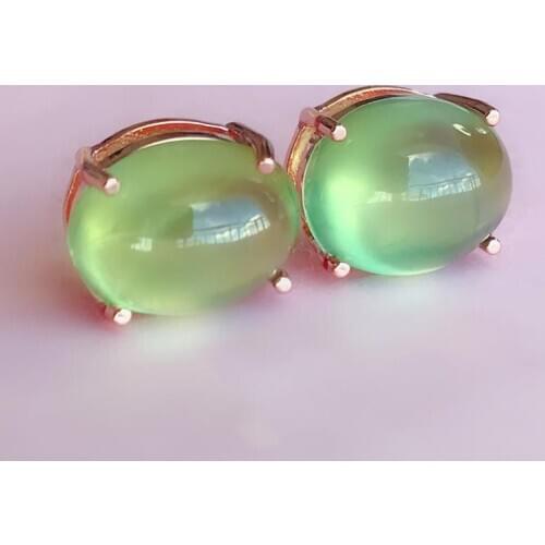 Original designer craftsmanship inlaid natural prehnite earrings small, delicate, fresh and elegant ladies brand silver jewelry