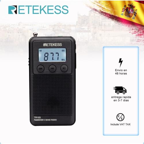 Retekess TR103 Portable Pocket Mini Radio FM / MW / Shortwave Radio Digital Tuning 9/10Khz MP3 Music Player Rechargeable Battery