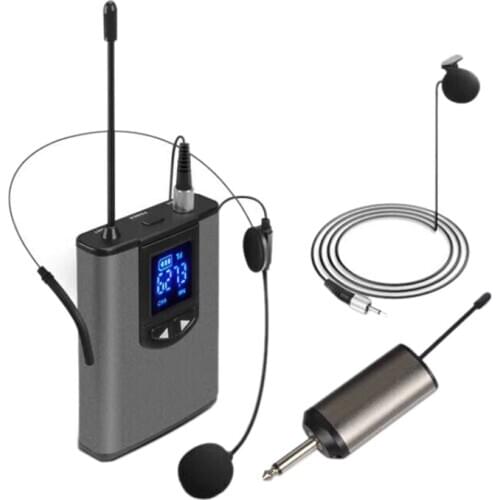 Retail UHF Portable Wireless Headset/ Lavalier Lapel Microphone with Bodypack Transmitter and Receiver 1/4 Inch Output, for Live