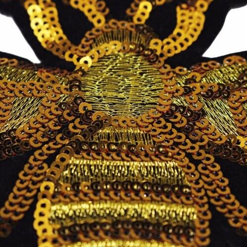 DIY Gold Sequins Crown Bee Fabric Patches Badge Embossed Motif Applique Iron on