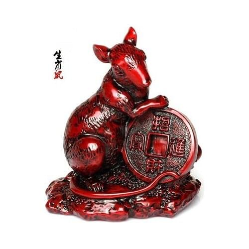 Resin Home Creative Decoration as Gift Zodiac mouse Light red wooden ornaments imitation crafts twelve zodiac decorations