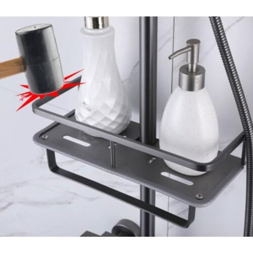 GY Light Gun Gray Shower Rod Storage Rack Punch-Free Bathroom Shower Room Shower Tray Storage Box Rack