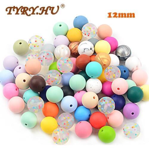 TYRY.HU 12mm Silicone Beads 50pcs Round Baby Teether Eco-friendly BPA Free Baby Teething Pacifier Chain Bead silicone rodents