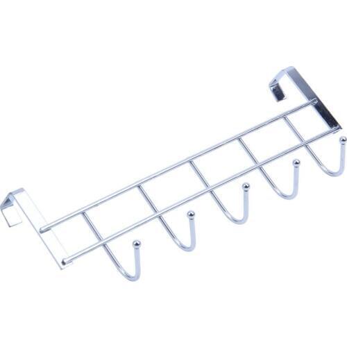 5 Hooks Over Door Home Bathroom Kitchen Coat Towel Loop Hanger Rack Holder Shelf,Silver