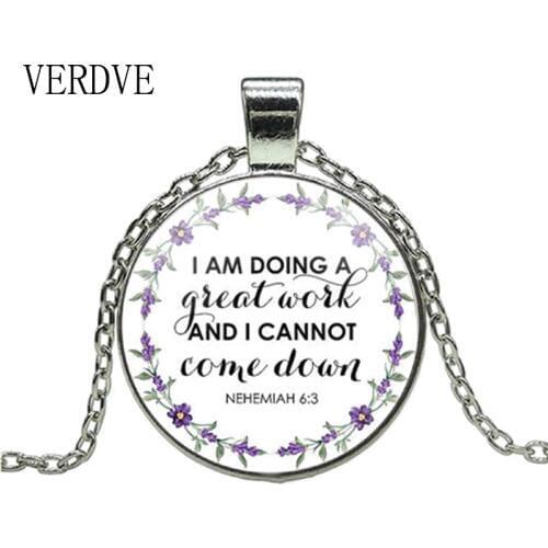 I am doing a great work and cannot come down Nehemiah 6 3 Bible Verse Necklace Faith Inspirational Jewelry Women Men Gift