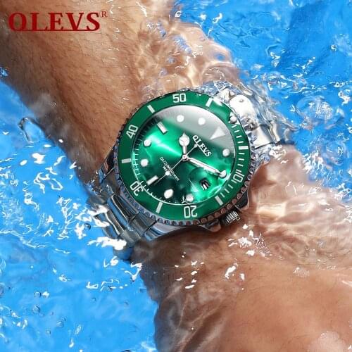 Green Men Watches Stainless Steel Auto Date Quartz Waterproof Wristwatches For Man Luminous Male Clock Relogio Masculino