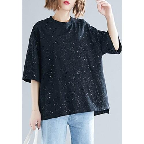 Shine Solid Loose Women T-shirts 2021 Summer Vintage Half Sleeved Loose Oversized Casual All Match Female Pulls Tops Tees