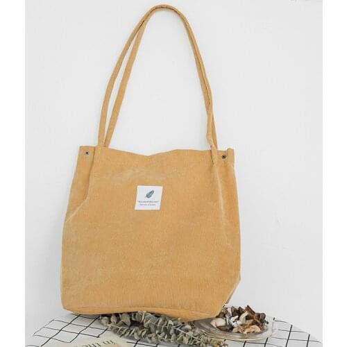 Women Corduroy Shoulder Bag Eco Green Shopping Bag Ladies Large Foldable Grocery Pouch Package Travel Casual Handbag Beach Tote