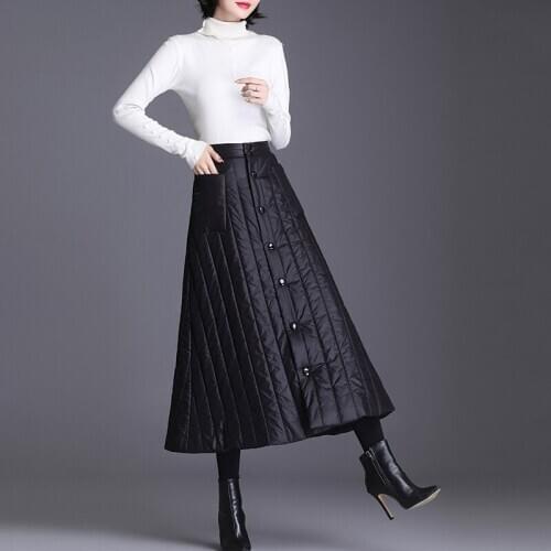Women Winter Streetwear Thick Black Down Cotton Skirts Fashion High Waist Thick Skirt 4xl
