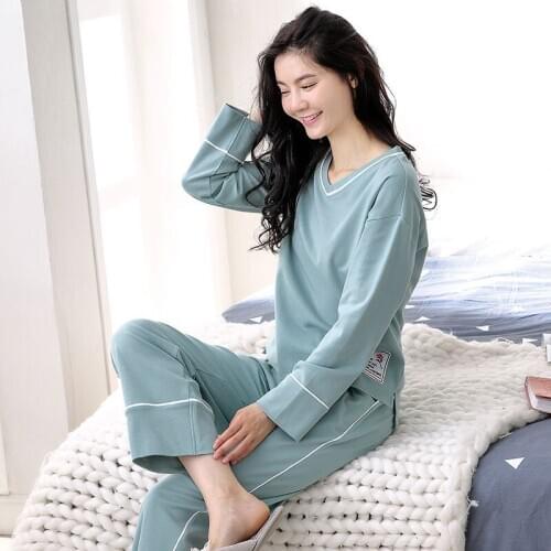 Womens Pajamas Sets Plus Size Femme Nighty Casual Homewear Loungewear Cotton Sleepwear V-Neck Pijama Suit Pyjamas Female M-2XL