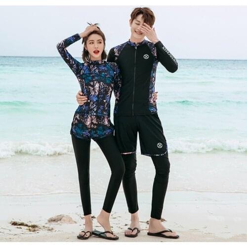 2021 Summer New Couple Swimwear Long Sleeve Bathing Suit Surfing Swimsuits for Women 5 Piece Set Fashion Skinny Slim Beach Wear
