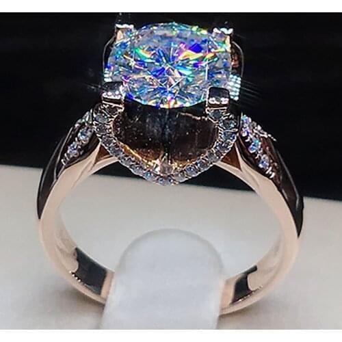 14K Au585 Rose Gold Women Wedding Party Engagement Ring 1 2 3 4 5 Carat Round V Moissanite Diamond Ring Crown Trendy Classic