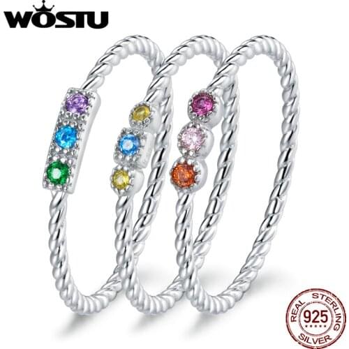 Wostu New Colorful Zircon Summer Sale S925 Sterling Silver Finger Rings For Women Girls Fine Jewelry Gift BKR720