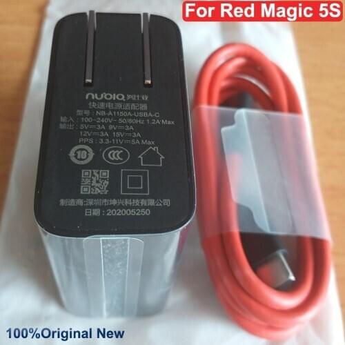 2 IN1 Original For Nubia Red Magic 5S USB Dual Type-C 55w PD Fast Charger Wall Charger Adapter 5A Cable USB-C For redmagic 5S