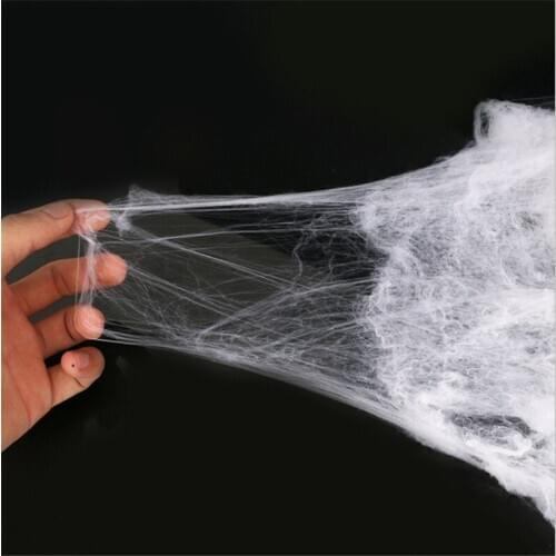 20g cotton+2pcs spider Cotton Halloween Decoration Bar Haunted House Spider Cotton Web Halloween Simulation Spider Silk Props-S