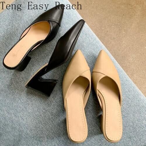 2021 Beige Black High Heels Outdoor Slides Chic Pointed Toe Sexy Female Shoes Womens Slides High Heels Mules Slippers