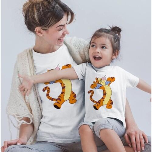 2021 Disney Family Matching Clothes Mother Father Daughter Son Kid Tshirt Family Pooh Tigger Printing Clothes Mommy and Me Top