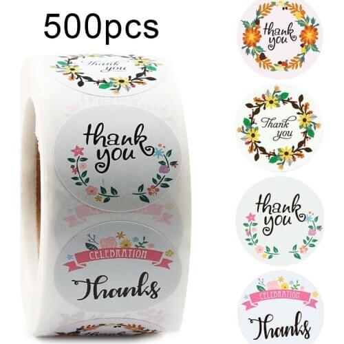 500pcs/roll Circle Thank You Stickers Seal Labels Flower Food Sticker Handmade Stickers Stationery