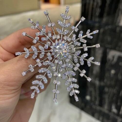 65*57MM new style big exaggerate cubic zircon snowflake brooch smart fashion women jewelry decoration for coat