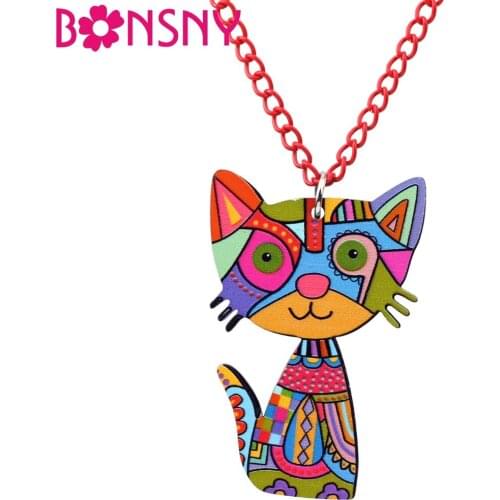 Bonsny Statement Acrylic Anime Kitten Cat Necklace Pendant Chain Choker Collar Animal Jewelry For Women Girls Pet Lovers Gift
