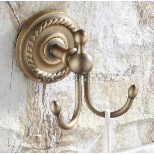 Antique Brass Towel Hanger Holder Wall Mounted Double Robe Hook Hangers lba270