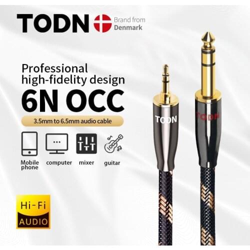 TODN Audio Cable 3.5mm Jack To Canare 6.5mm Jack 6N OCC For Microphone,Guitar,Amplifier,CD Player,Speaker